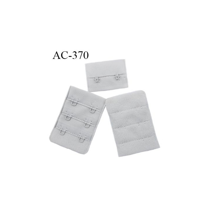 Agrafe attache 38 mm rallonge extension de soutien gorge 3 rangés 2 crochets largeur 38 mm hauteur 55 mm couleur  gris clair