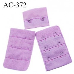 Agrafe attache 38 mm rallonge extension de soutien gorge 3 rangés 2 crochets largeur 38 mm hauteur 55 mm couleur myosotis lilas