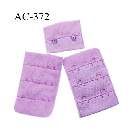 Agrafe attache 38 mm rallonge extension de soutien gorge 3 rangés 2 crochets largeur 38 mm hauteur 55 mm couleur myosotis lilas