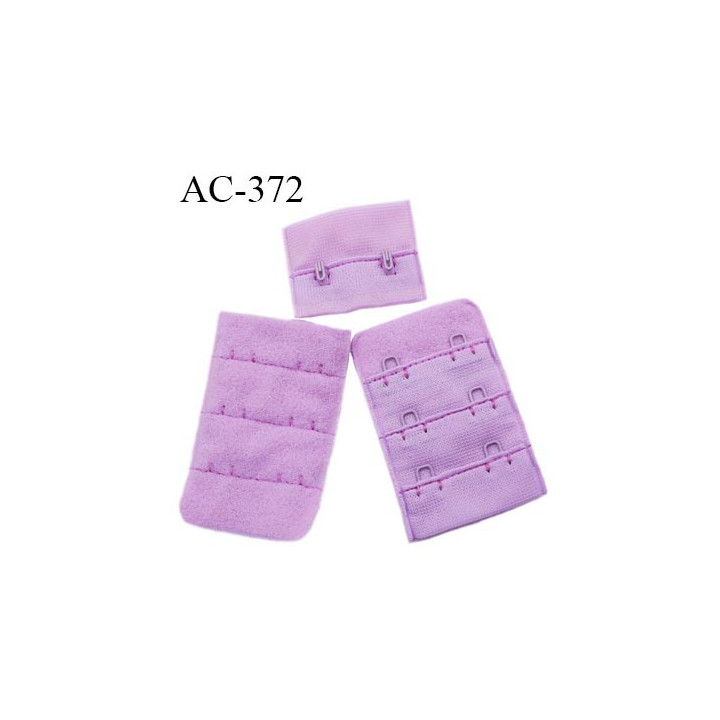 Agrafe attache 38 mm rallonge extension de soutien gorge 3 rangés 2 crochets largeur 38 mm hauteur 55 mm couleur myosotis lilas