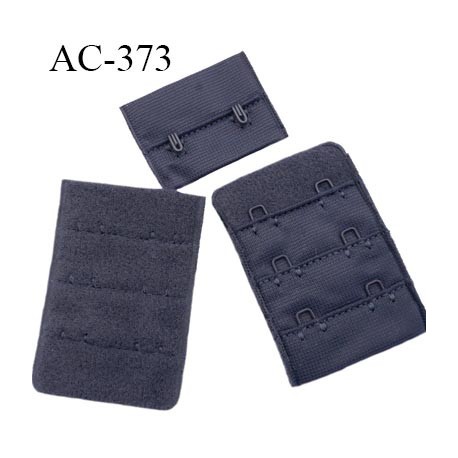 Agrafe attache 38 mm rallonge extension soutien gorge 3 rangés 2 crochets largeur 38 mm hauteur 55 mm couleur anthracite caviar