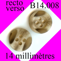 bouton 14 mm couleur marron et beige mabré mat 4 trous  14 millimètres
