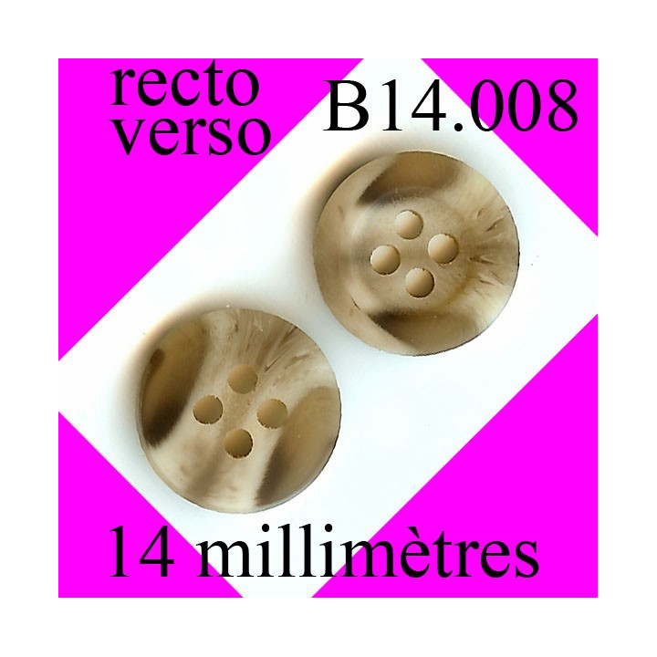 bouton 14 mm couleur marron et beige mabré mat 4 trous  14 millimètres