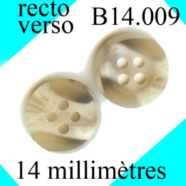 bouton 14 mm couleur marron et beige clair mabré mat 4 trous  14 millimètres