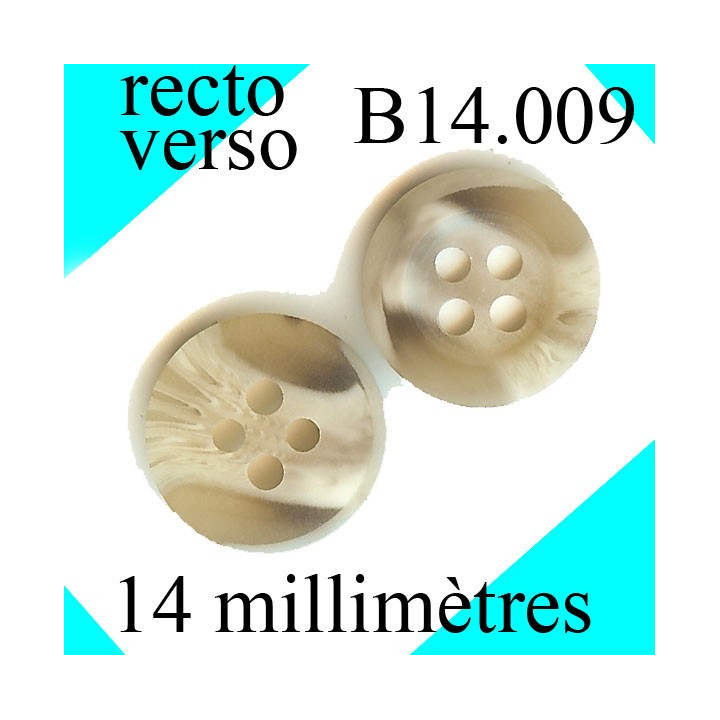 bouton 14 mm couleur marron et beige clair mabré mat 4 trous  14 millimètres