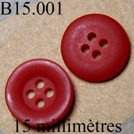 bouton 15 mm   couleur  rouge mat 4 trous diamètre 15 millimètres