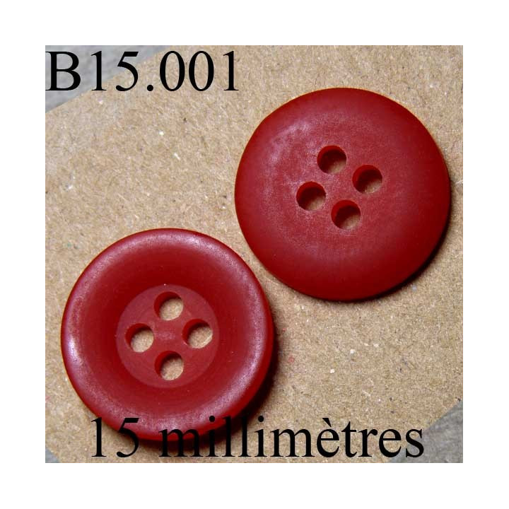 bouton 15 mm   couleur  rouge mat 4 trous diamètre 15 millimètres