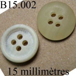 bouton 15 mm bi couleur beige mat et crème marbré 4 trous diamètre 15 millimètres