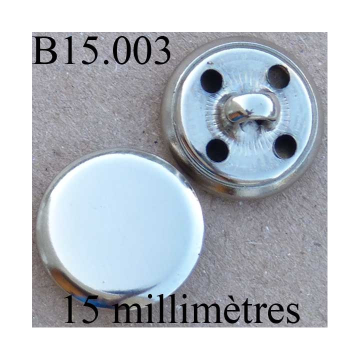 bouton 15 mm en métal chromé accroche avec un anneau ou 4 trous diamètre 15 millimètres