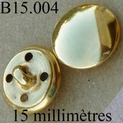 bouton 15 mm en métal doré accroche avec un anneau ou 4 trous diamètre 15 millimètres