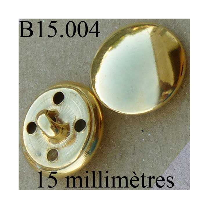 bouton 15 mm en métal doré accroche avec un anneau ou 4 trous diamètre 15 millimètres
