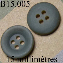 bouton 15 mm   couleur  gris foncé mat 4 trous diamètre 15 millimètres