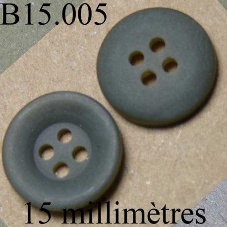 bouton 15 mm couleur gris foncé mat 4 trous diamètre 15 millimètres