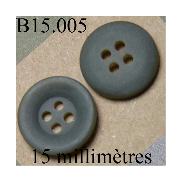 bouton 15 mm   couleur  gris foncé mat 4 trous diamètre 15 millimètres