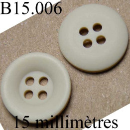 bouton 15 mm   couleur  beige mat 4 trous diamètre 15 millimètres