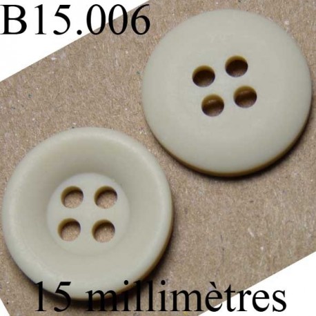 bouton 15 mm couleur beige mat 4 trous diamètre 15 millimètres