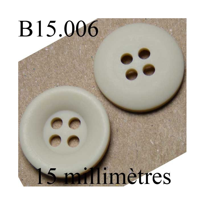 bouton 15 mm   couleur  beige mat 4 trous diamètre 15 millimètres
