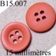 bouton 15 mm   couleur corail mat 4 trous diamètre 15 millimètres