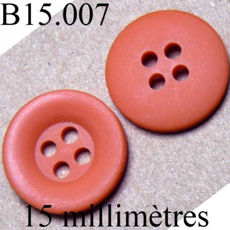 bouton 15 mm couleur corail mat 4 trous diamètre 15 millimètres