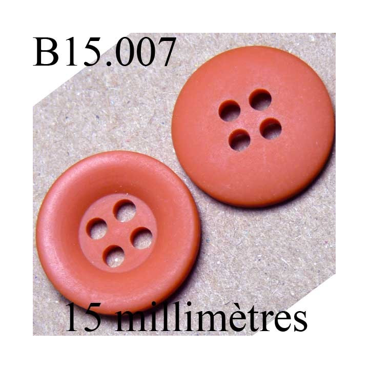 bouton 15 mm   couleur corail mat 4 trous diamètre 15 millimètres