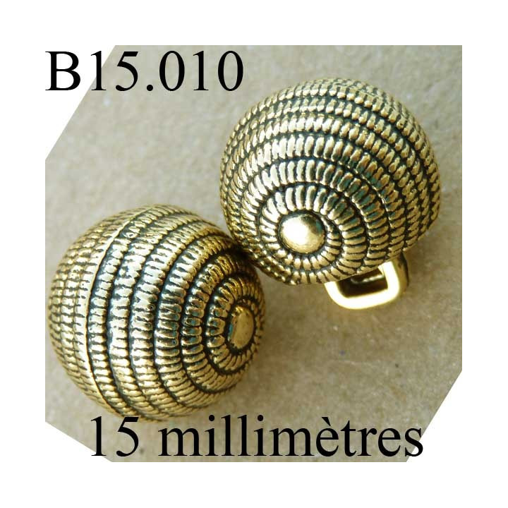 bouton 15 mm couleur doré avec incrustation noir accroche avec un anneau  diamètre 15 millimètres