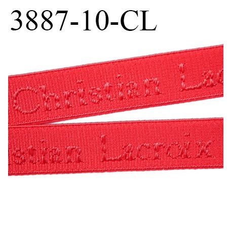 élastique de marque christian lacroix inscription en surpiquage couleur rouge sévillane largeur 10 mm vendue au mètre