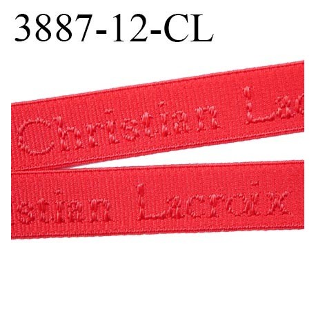 élastique de marque christian lacroix inscription en surpiquage couleur rouge sévillane largeur 12 mm vendue au mètre