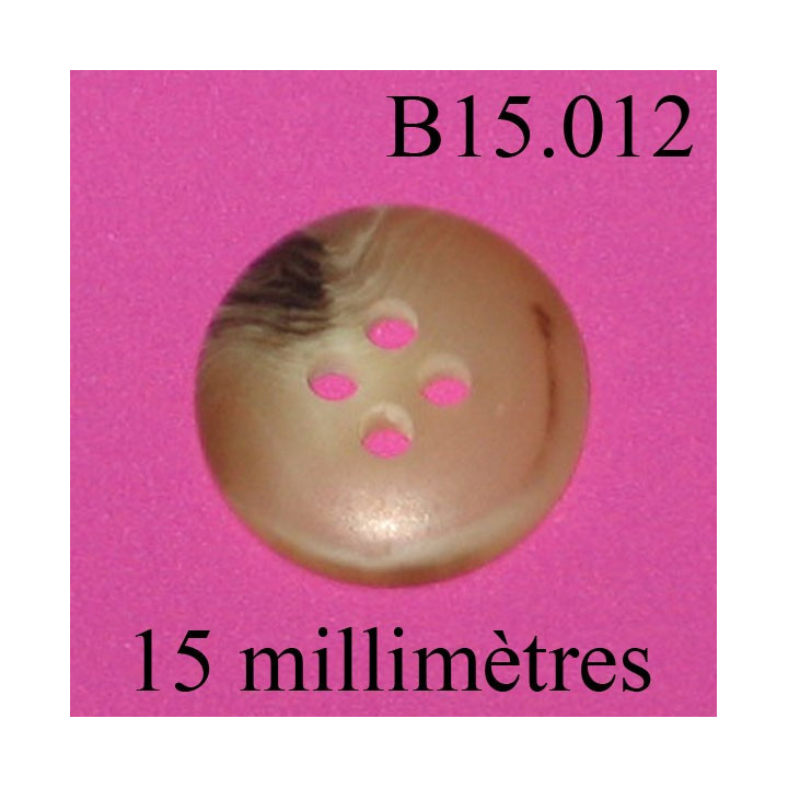 bouton 15 mm   couleur  marron mabré 4 trous diamètre 15 millimètres