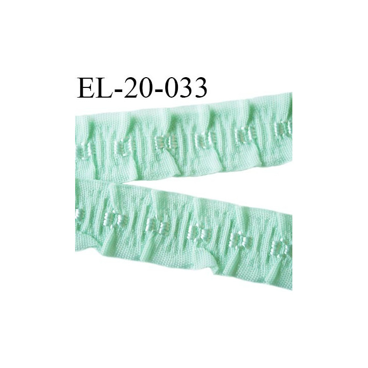 Elastique 19 mm froncé bretelle et lingerie couleur vert aqua  élasticité 40 % dessous très doux largeur 19 mm prix au mètre