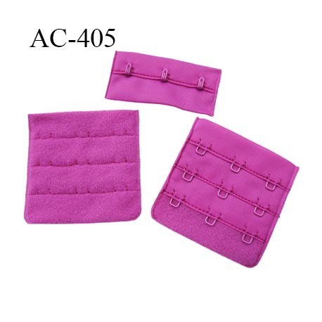 Agrafe attache 55 mm rallonge extension de soutien gorge 3 rangés 3 crochets largeur 55 mm hauteur 56.5 mm couleur pivoine