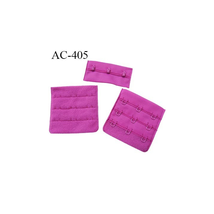 Agrafe attache 55 mm rallonge extension de soutien gorge 3 rangés 3 crochets largeur 55 mm hauteur 56.5 mm couleur pivoine