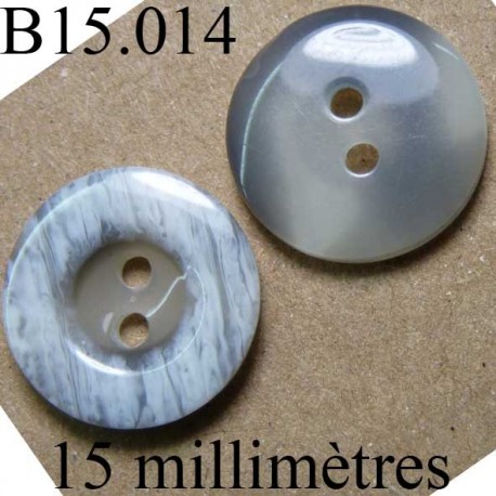 bouton 15 mm couleur gris mabré 4 trous diamètre 15 millimètres