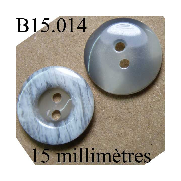 bouton 15 mm   couleur gris  mabré  4 trous diamètre 15 millimètres