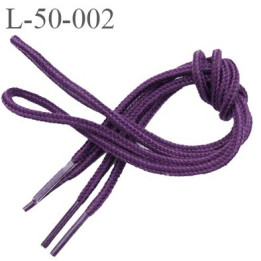 Lacet 50 cm couleur violet diamètre 3 mm longueur 50 cm embout gainé  plastique transparent prix pour une paire