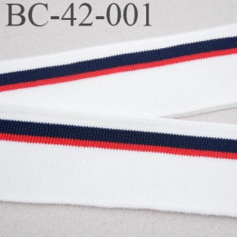 Bord-Côte 42 mm bord cote jersey maille  synthétique couleur bleu  naturel et rouge largeur 42 mm longueur du bord cote 122 cm