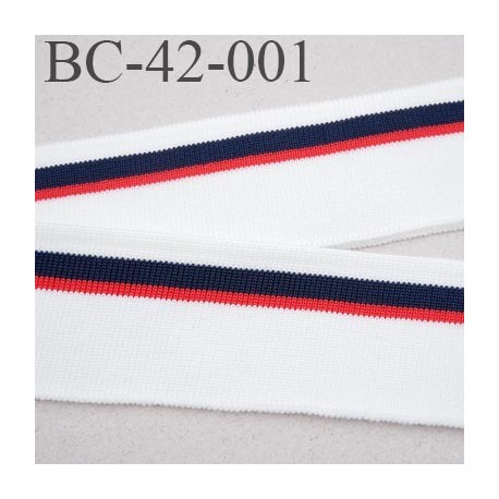 Bord-Côte 42 mm bord cote jersey maille synthétique couleur bleu naturel et rouge largeur 42 mm longueur du bord cote 122 cm