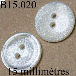 bouton 15 mm gris nacre pailleté  brillant  2 trous diamètre 15 millimètres