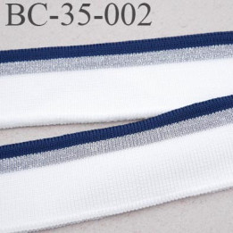 Bord-Côte 35 mm bord cote jersey maille  synthétique couleur bleu marine  naturel argent pailleté largeur 35 mm longueur 122 cm