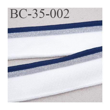 Bord-Côte 35 mm bord cote jersey maille synthétique couleur bleu marine naturel argent pailleté largeur 35 mm longueur 122 cm