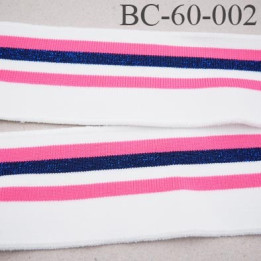 Bord-Côte 60 mm bord cote jersey maille  synthétique couleur rose  naturel et et bleu pailleté largeur 60 mm longueur 130 cm