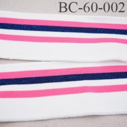 Bord-Côte 60 mm bord cote jersey maille  synthétique couleur rose  naturel et et bleu pailleté largeur 60 mm longueur 130 cm