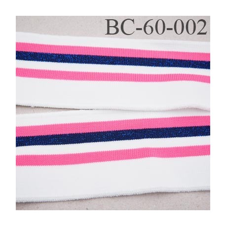 Bord-Côte 60 mm bord cote jersey maille synthétique couleur rose naturel et et bleu pailleté largeur 60 mm longueur 130 cm