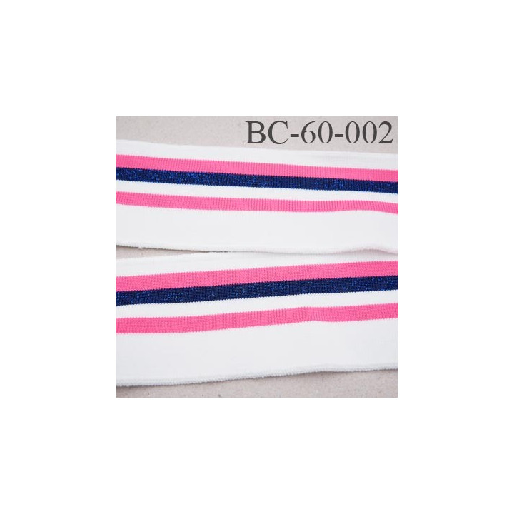 Bord-Côte 60 mm bord cote jersey maille  synthétique couleur rose  naturel et et bleu pailleté largeur 60 mm longueur 130 cm
