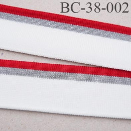 Bord-Côte 38 mm bord cote jersey maille  synthétique couleur rouge blanc naturel argent pailleté largeur 38 mm longueur 114 cm