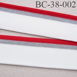 Bord-Côte 38 mm bord cote jersey maille synthétique couleur rouge blanc naturel argent pailleté largeur 38 mm longueur 114 cm