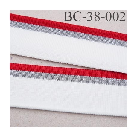 Bord-Côte 38 mm bord cote jersey maille synthétique couleur rouge blanc naturel argent pailleté largeur 38 mm longueur 114 cm