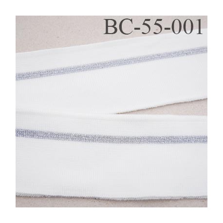 Bord-Côte 55 mm bord cote jersey maille synthétique couleur naturel et argent pailleté largeur 55 mm longueur 103 cm