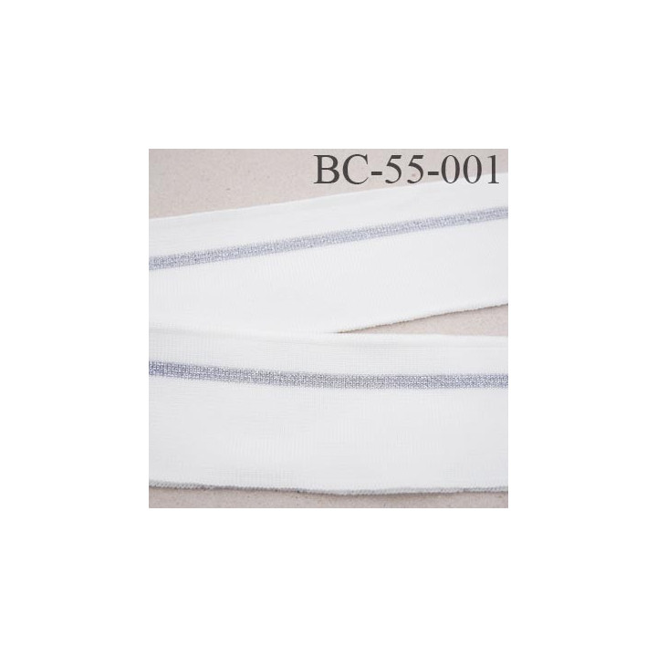 Bord-Côte 55 mm bord cote jersey maille  synthétique couleur naturel et argent pailleté largeur 55 mm longueur 103 cm