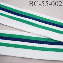 Bord-Côte 55 mm bord cote jersey maille  synthétique couleur naturel  vert et bleu marine pailleté largeur 55 mm longueur 130 cm