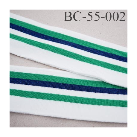 Bord-Côte 55 mm bord cote jersey maille synthétique couleur naturel vert et bleu marine pailleté largeur 55 mm longueur 130 cm